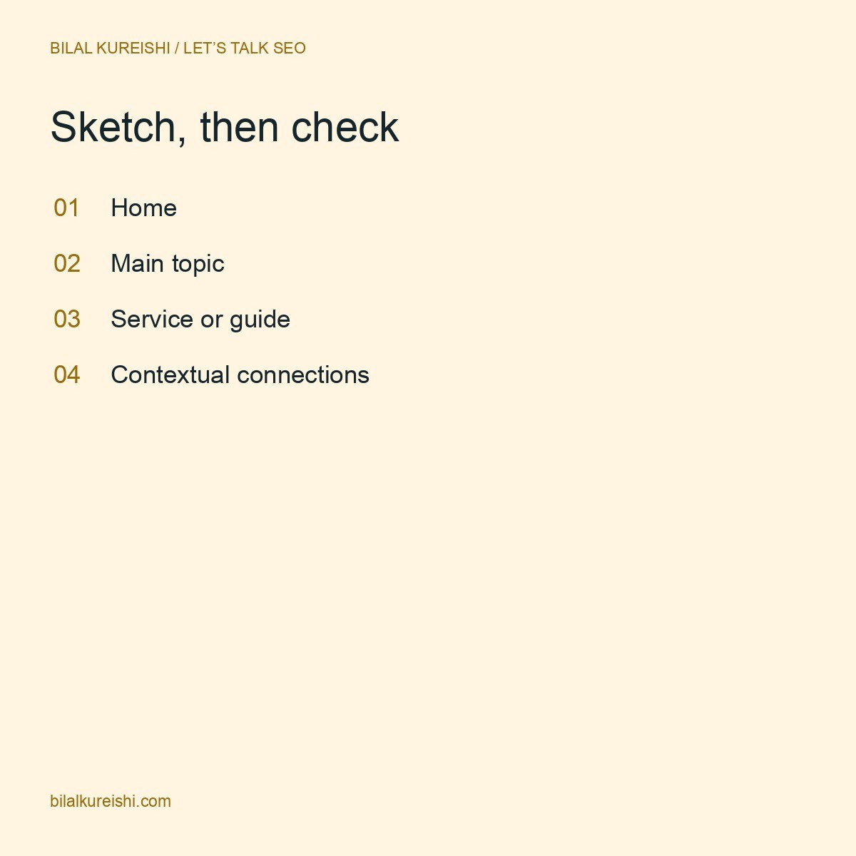 Website planning sequence: home page, main topic, focused service or guide, and contextual connections.